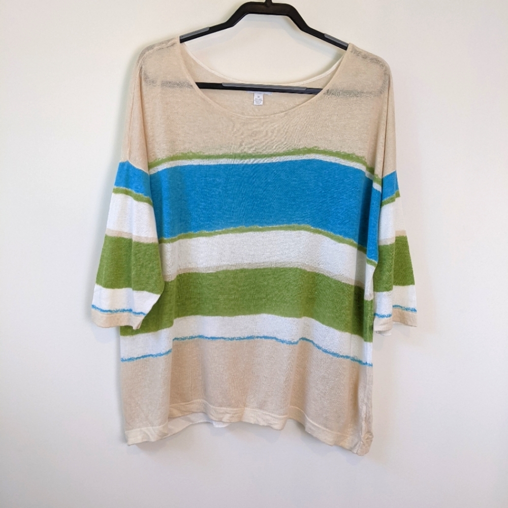 Charter Club Linen Blend Neutral Stripe Shirt